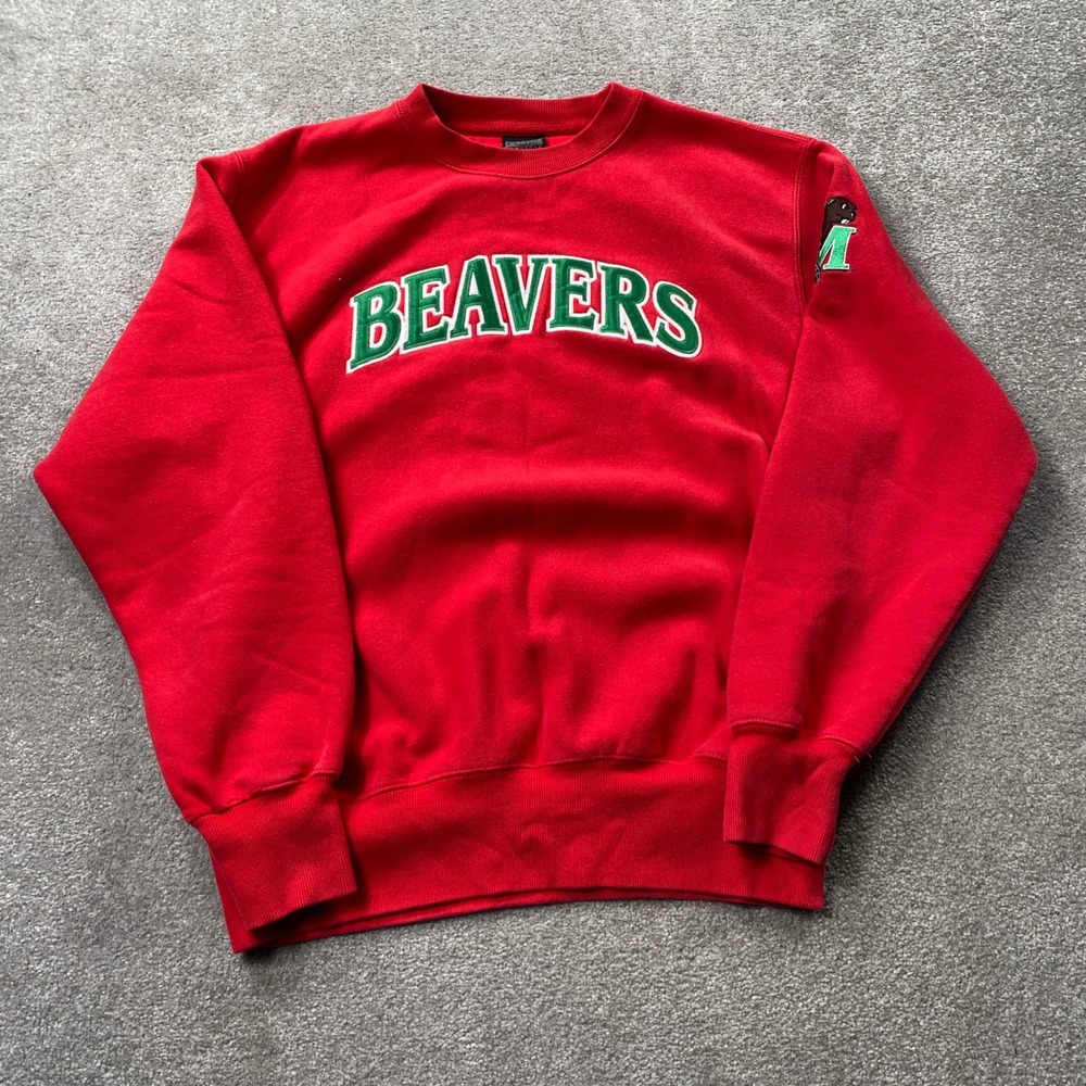 Minot State University Beavers Sweatshirt Mens Medium Red Embroidered Crewneck
